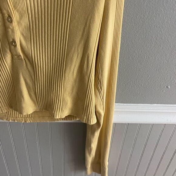 Aerie Pale Yellow Collared Ribbed Knit Cropped Long Sleeve Top Size XL - Picture 6 of 10